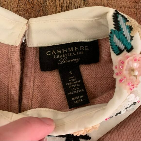 Charter club cashmere luxury women’s sweater with embroidered floral collar -S - Picture 4 of 7